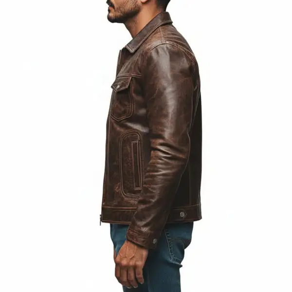 Vintage Inspired Leather Biker Motorcycle Cafe Racer Jacket