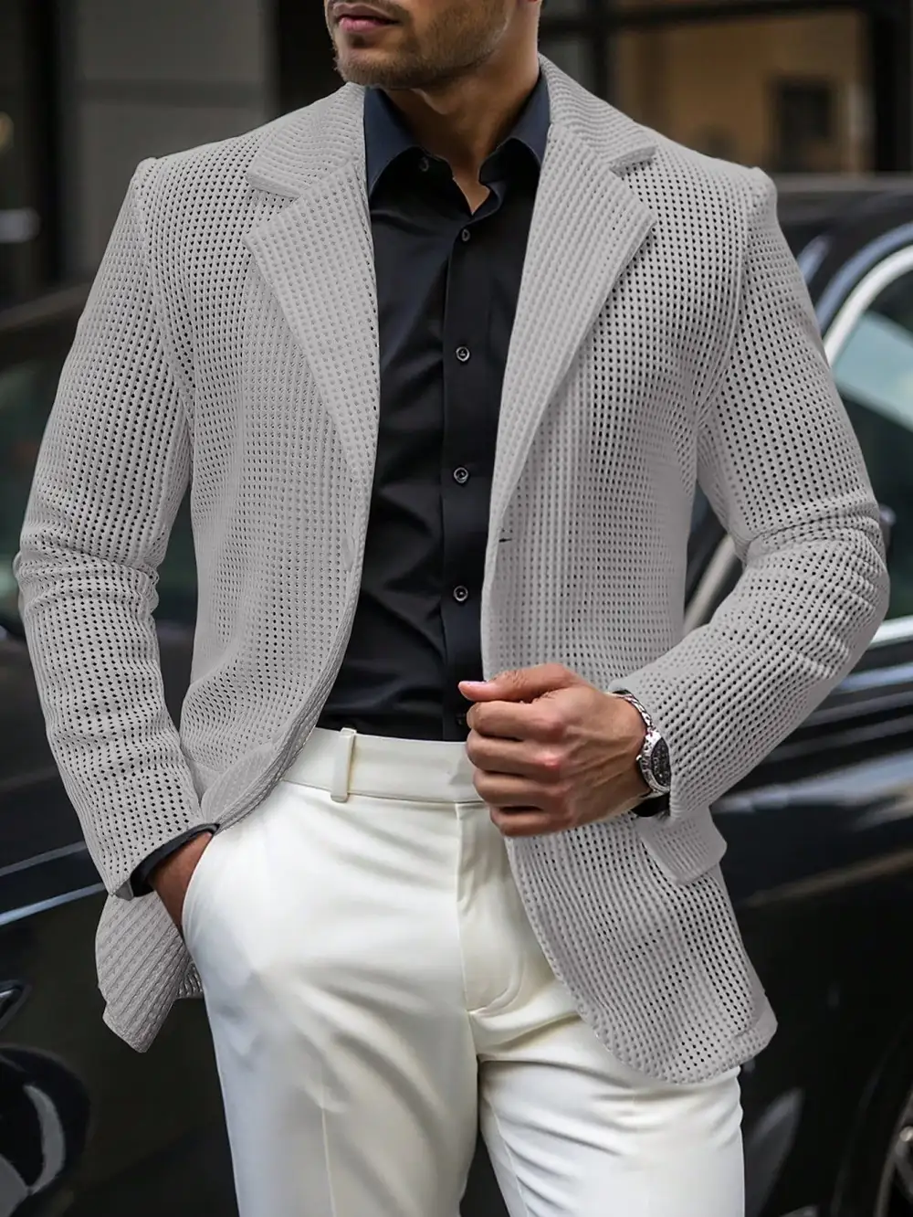 S Relaxed Hollow-Out Mesh Blazer Jacket
