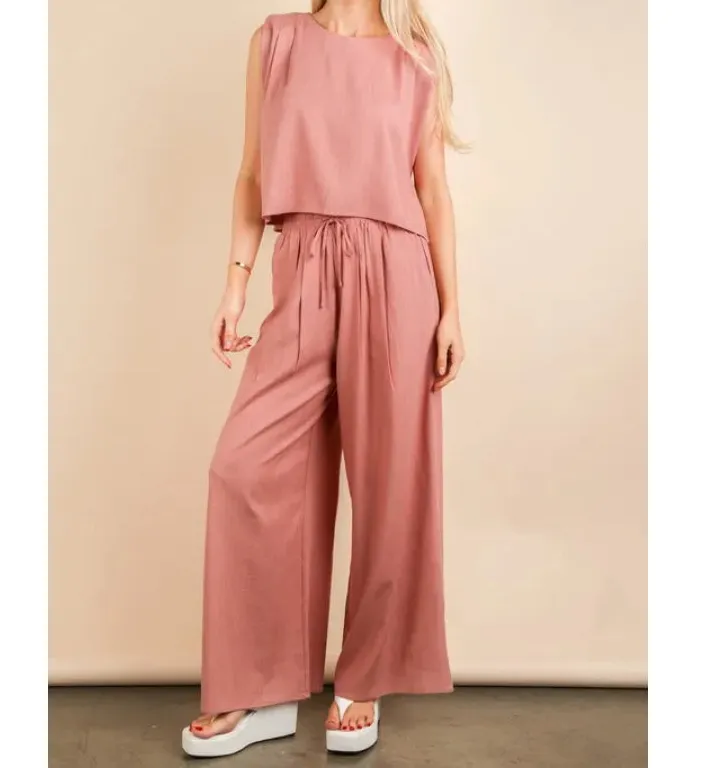 Solid Woven Top & Pants Set