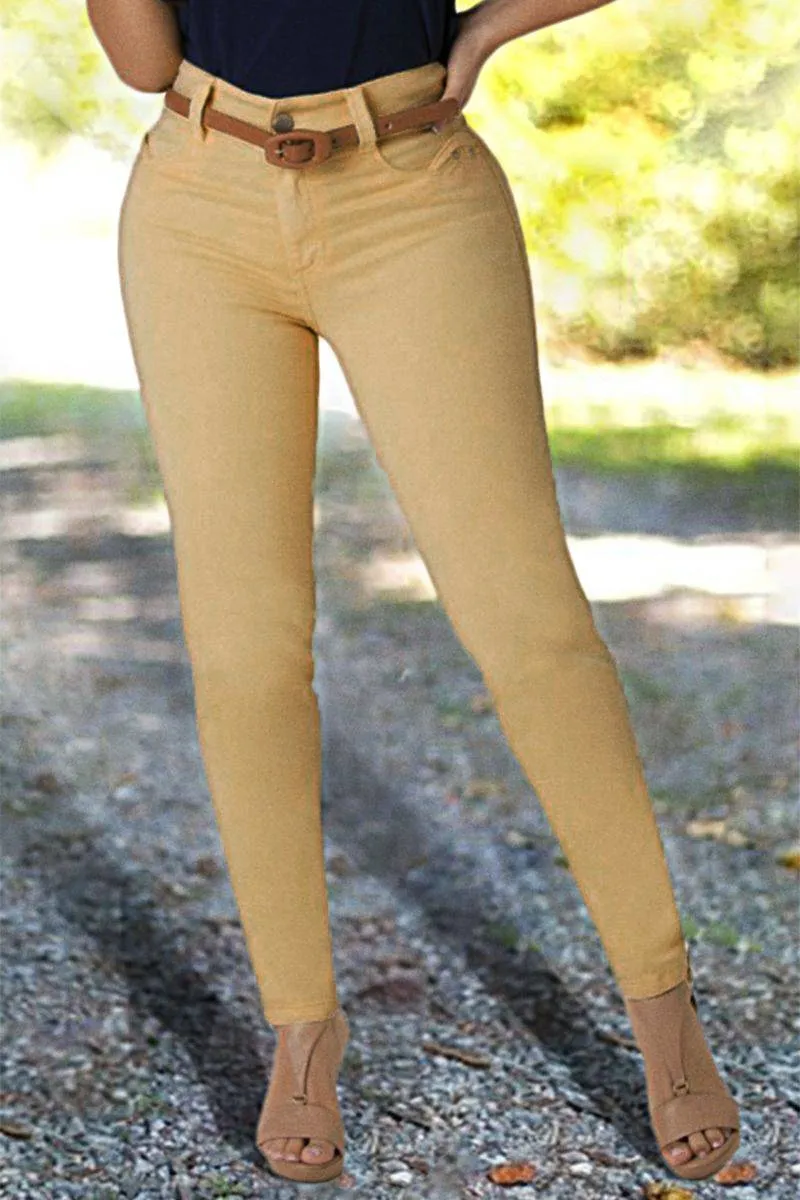 Solid Pocket Detail Skinny Jeans Without Belt