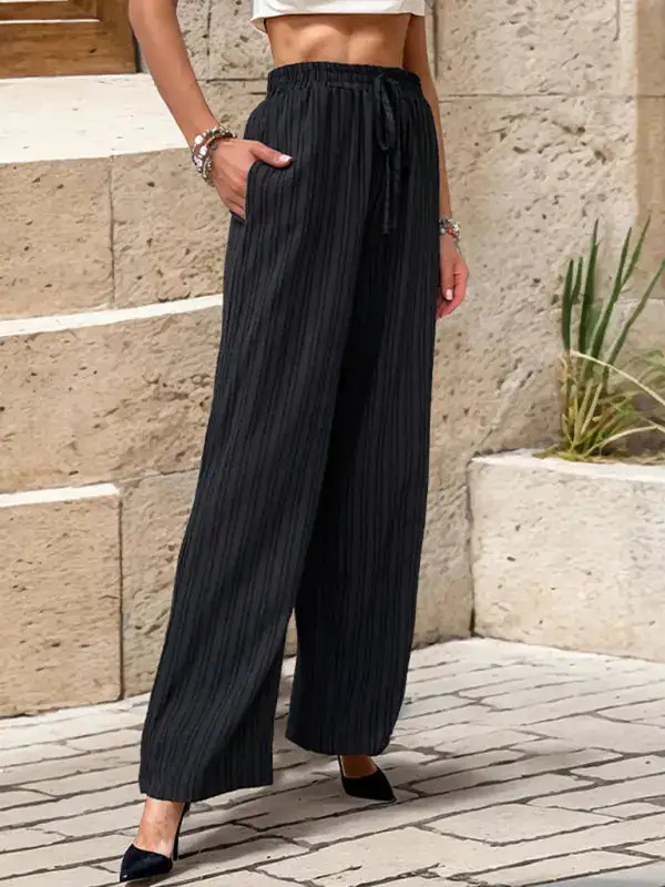 Pleated Textured Elastic Straight Pants
