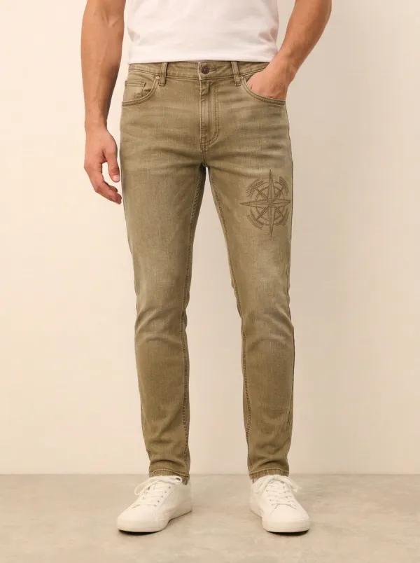 Men's Blue Nautical Compass Star Stretch Jeans
