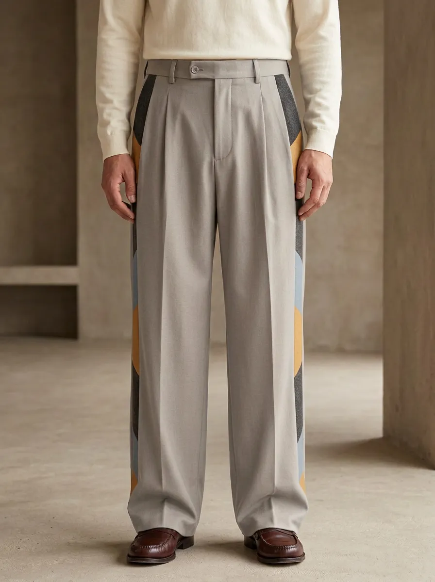 Men's Geometric Side Stripe Printed Wide Leg Pants