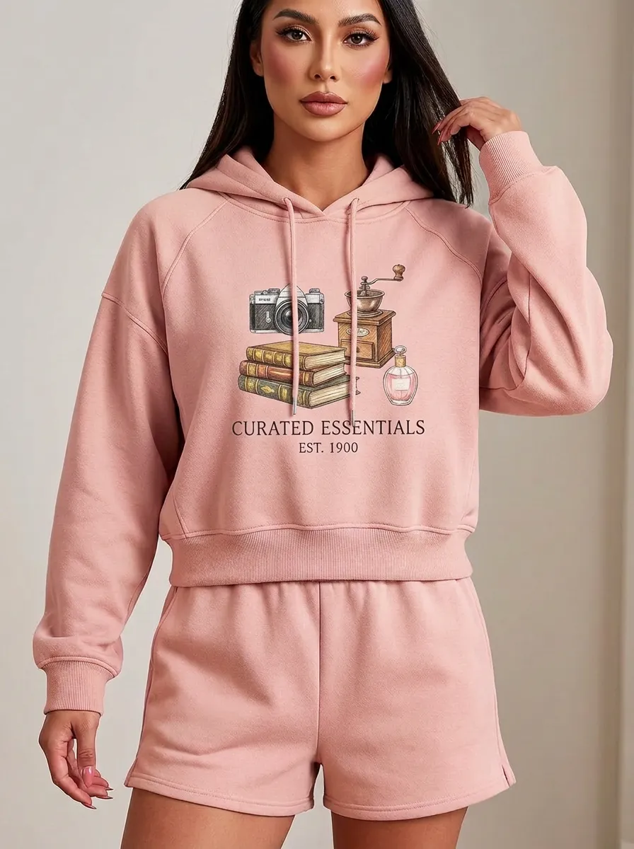 Women's Vintage Camera Book Coffee Graphic Hoodie