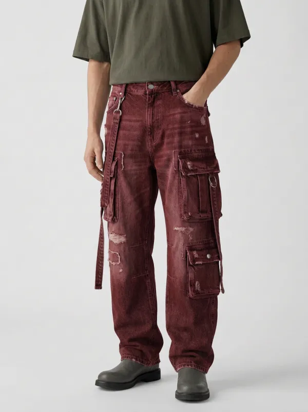 Men's Distressed Blue Cargo Pants