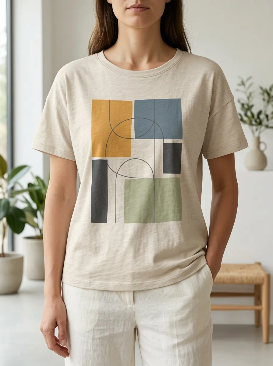 Women's Dynamic Abstract Art Geometric Shapes Crew Neck T-Shirt