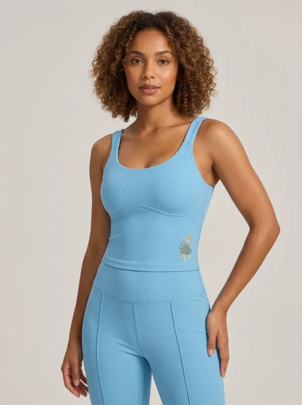 Women's Yoga Lover Celestial Fern Printed Ribbed Set