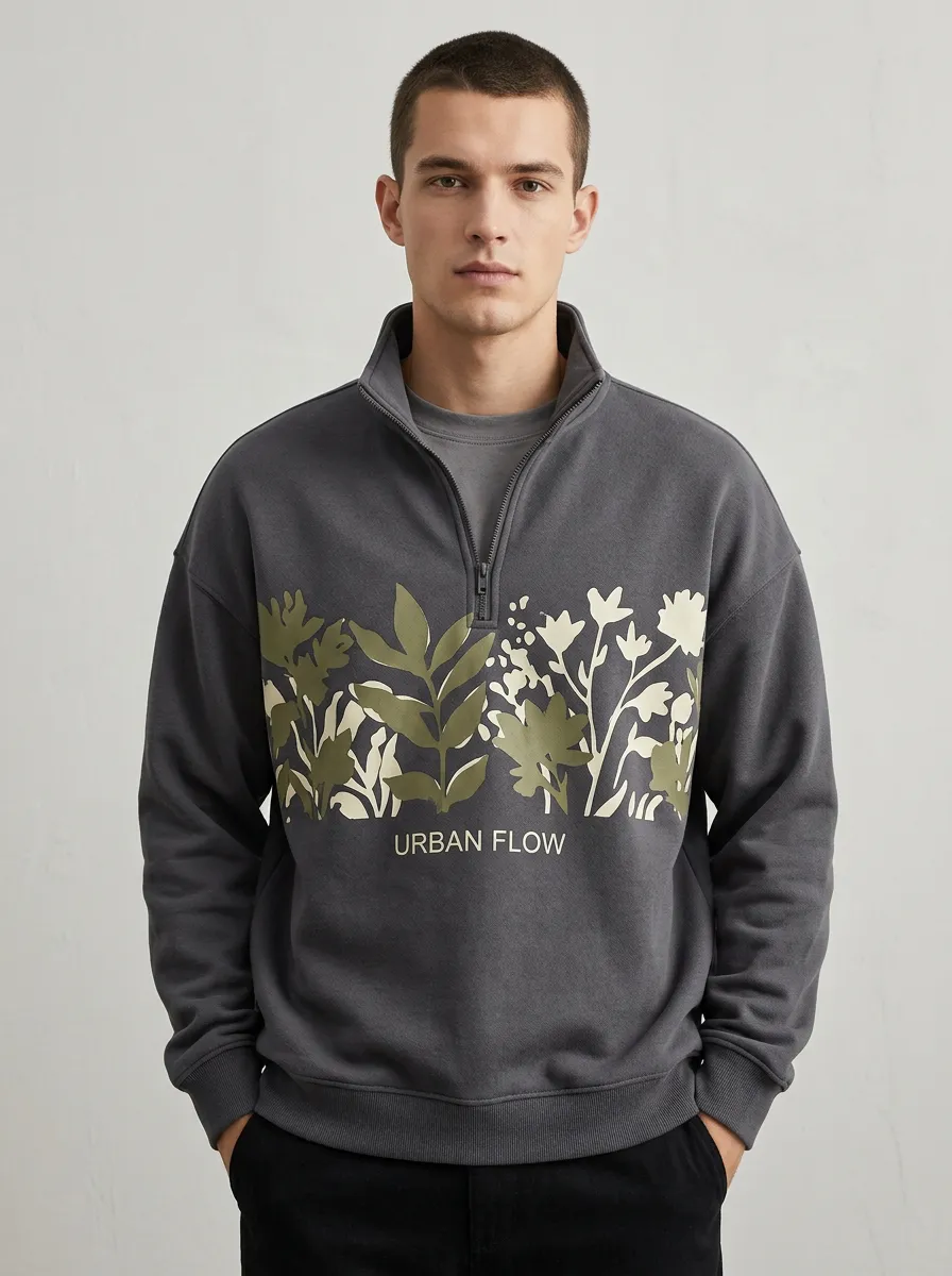 Casual Half-Zip Botanical Men's Half-Zip Sweatshirt