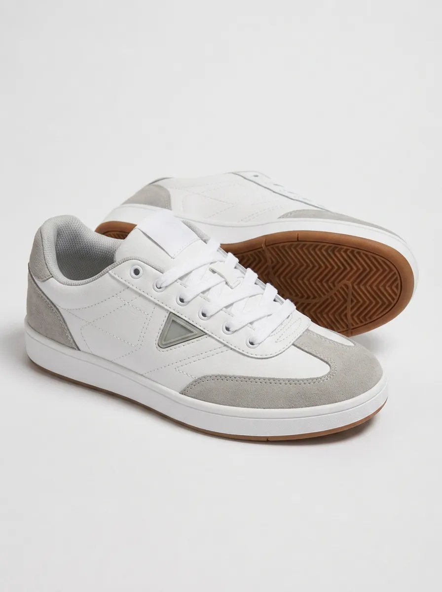 Women's Casual Minimalist Grey Suede Trimmed Printed Sneakers
