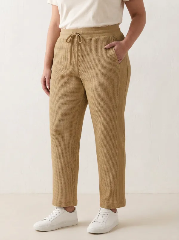 Women's Casual Beige Waffle Knit Drawstring Lounge Pants