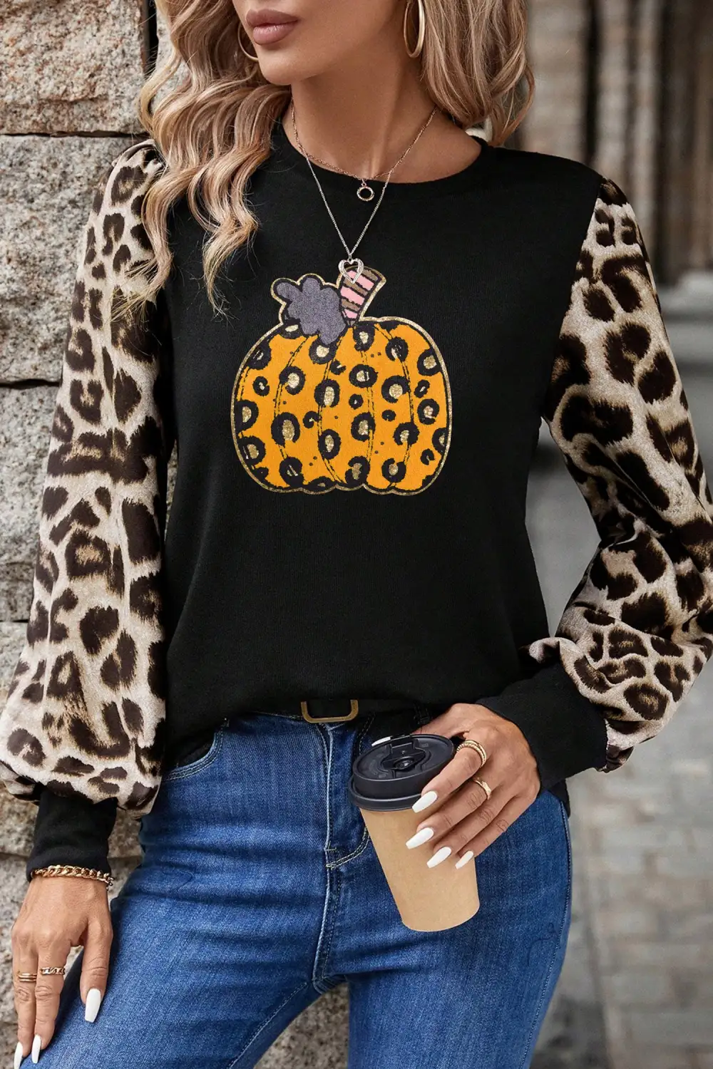 Women's Leopard Print Graphic Knit T-Shirt