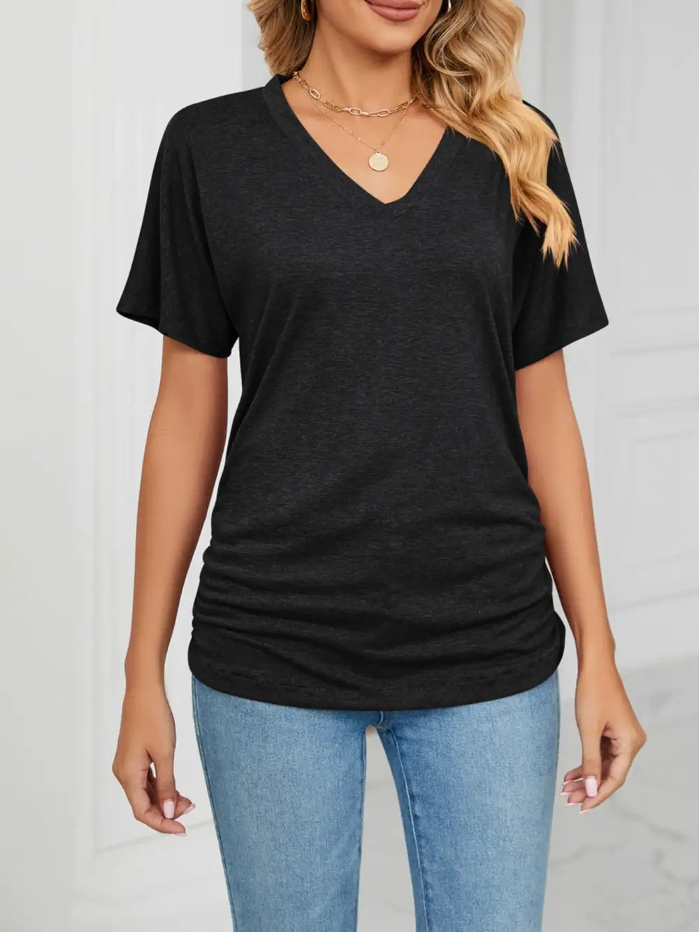 Polished V-Neck Short-Sleeve T-Shirt