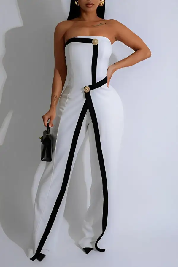 Strapless Patchwork Asymmetrical Jumpsuit