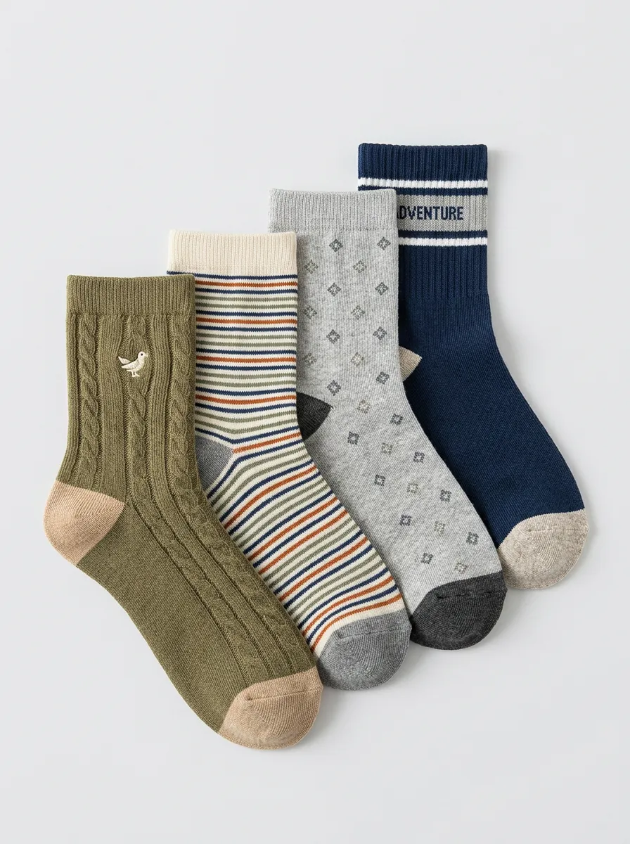 Geometric Striped Adventure Men's Four-Pair Long Socks