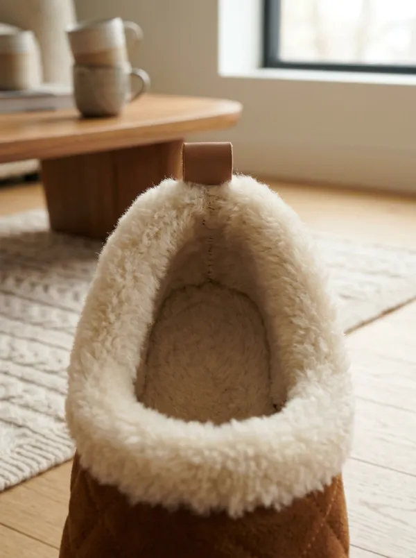 Everyday Suede Look Quilted Profile Unisex Warm Wool Shoes