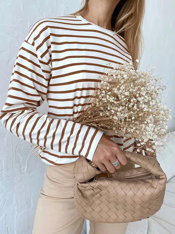 Long Sleeve Relaxed Stripe Round Neck T-Shirt