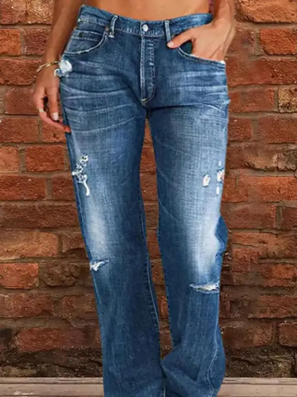 Floral Stretch Distressed Denim Jeans
