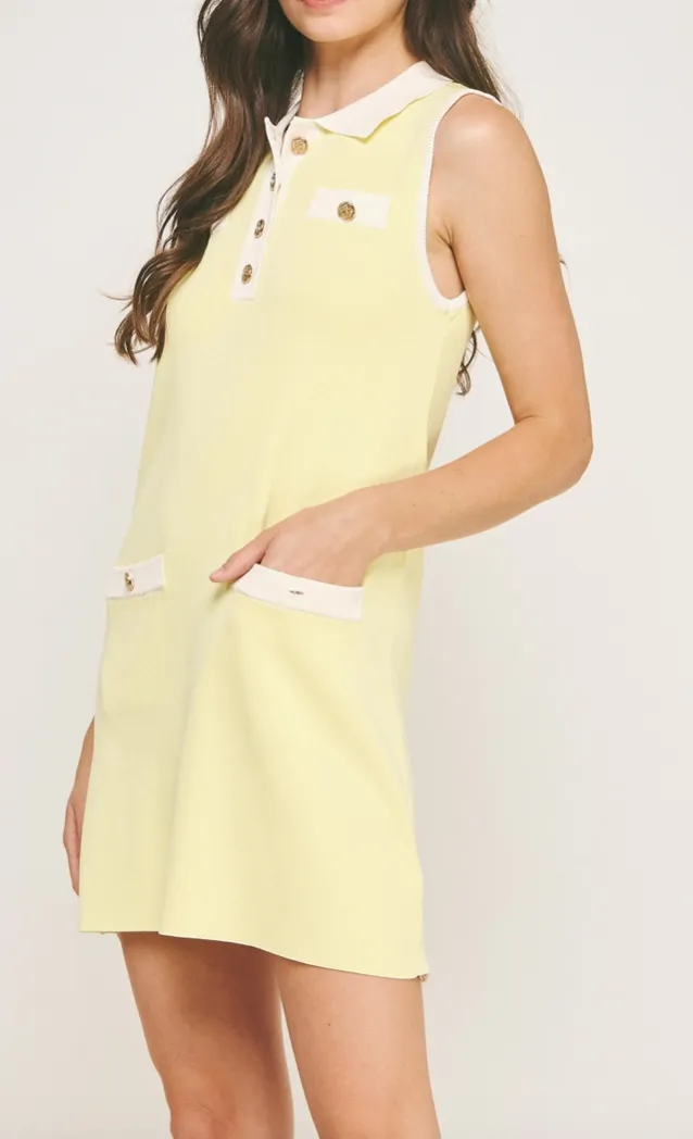 Butter Yellow Collared Knit Mini Dress