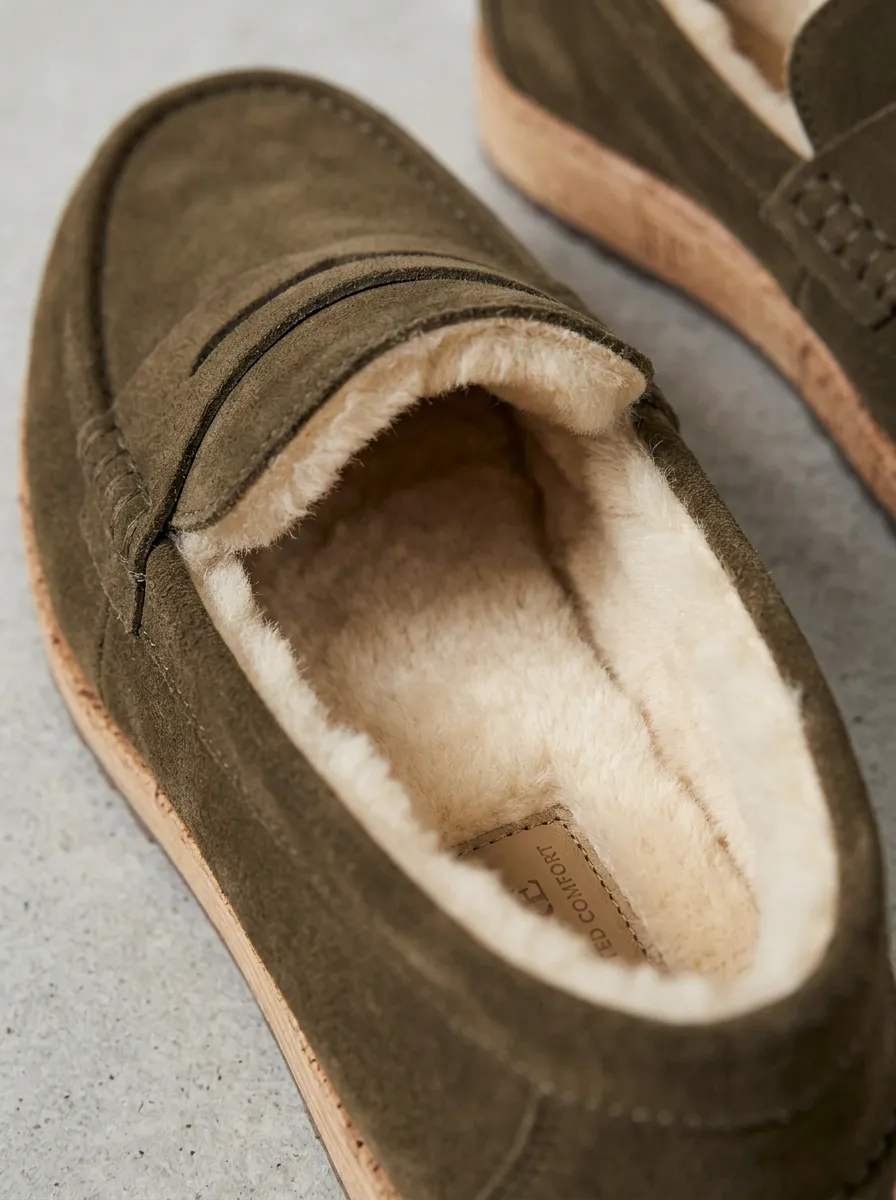 Women's Everyday Faux Fur Lined Suede Wood Sole Loafers