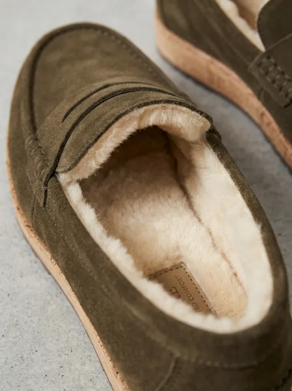 Women's Everyday Faux Fur Lined Suede Wood Sole Loafers