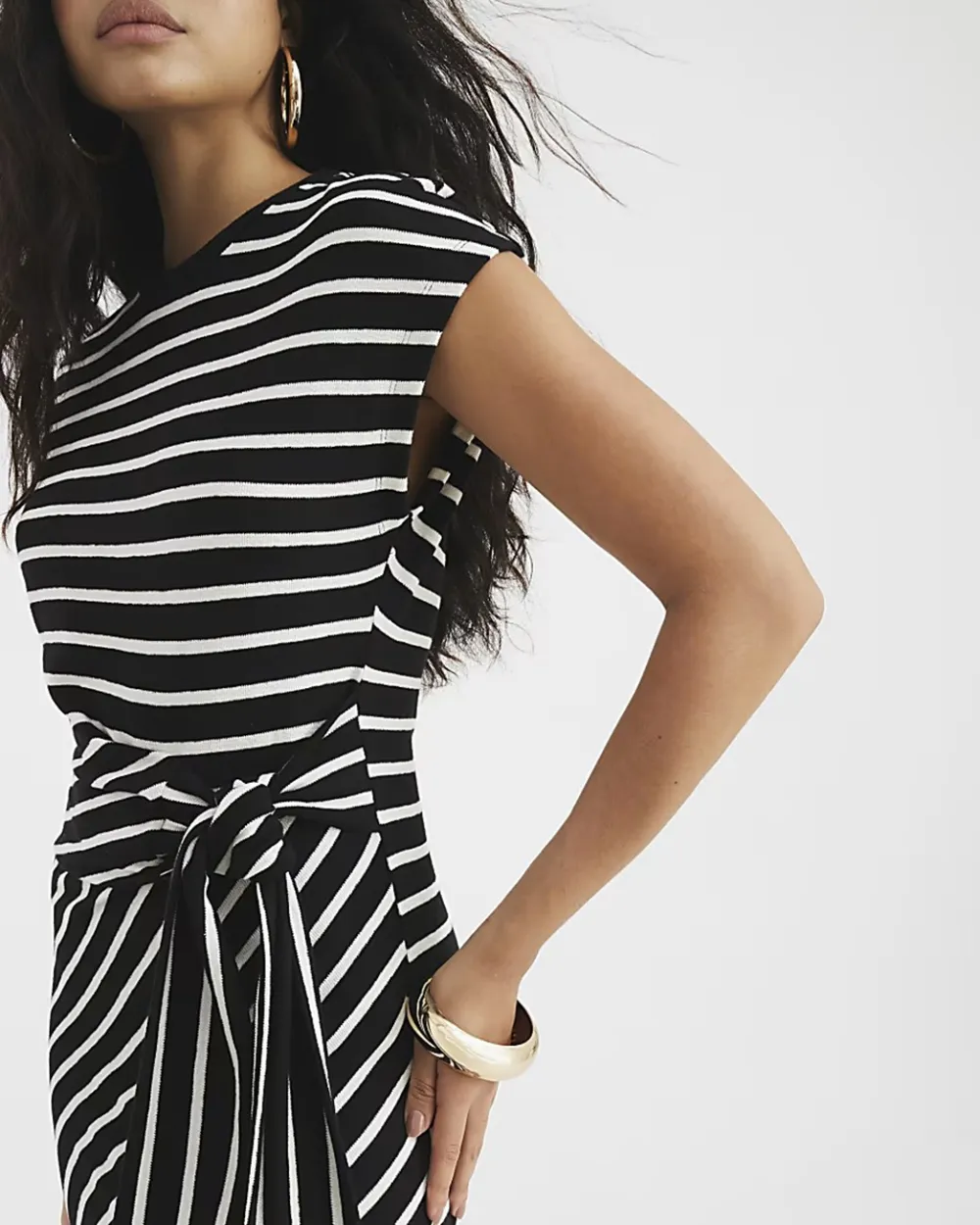 Round Neck Waist Striped Dresses