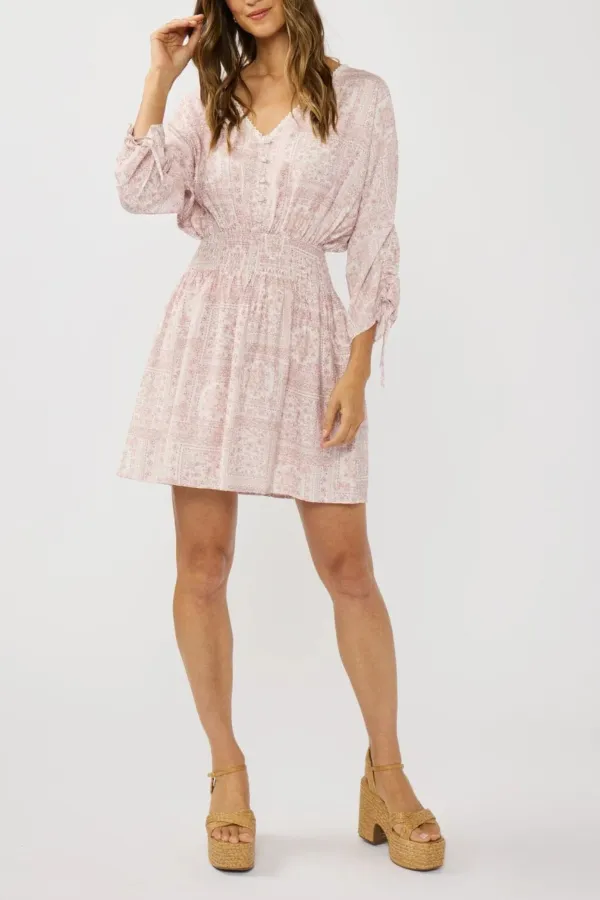 Button Front Smocked Mini Dress