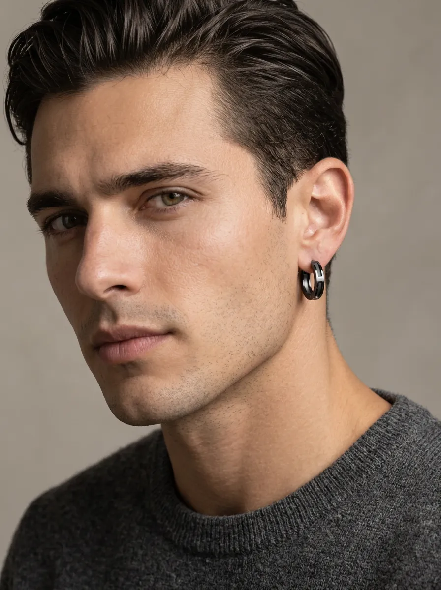 Men's Streamlined Stainless Steel Hoop Earring