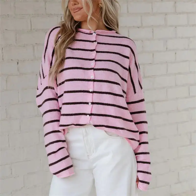 Striped Button-Up Cardigan