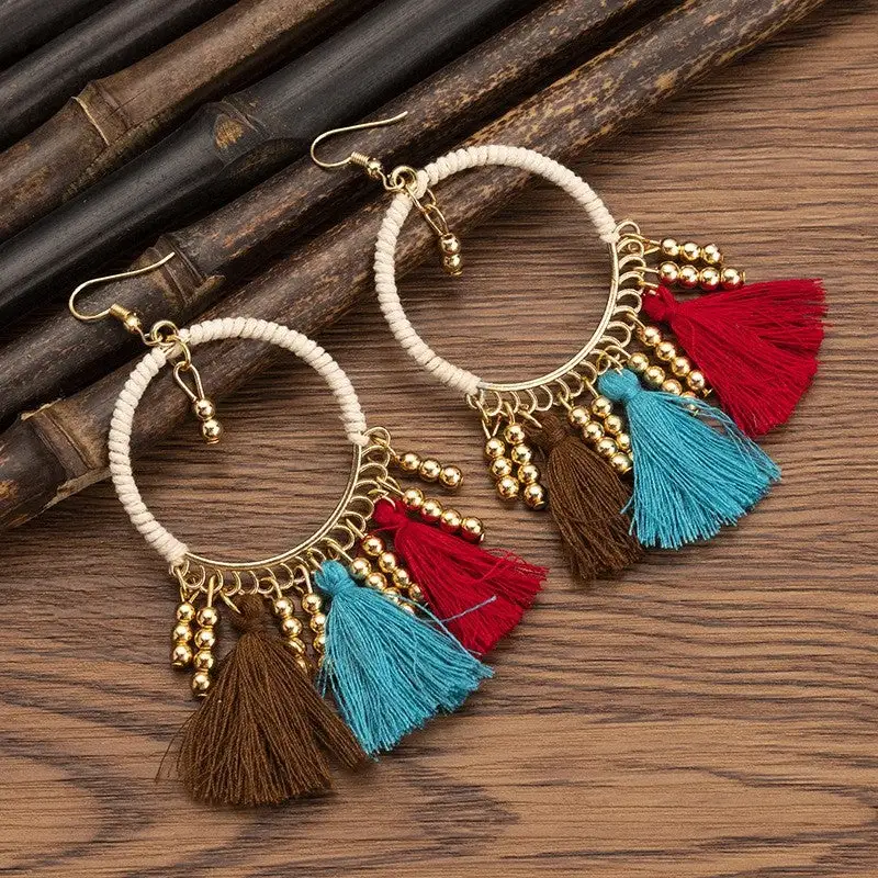 Textured Tassel Drop Earrings