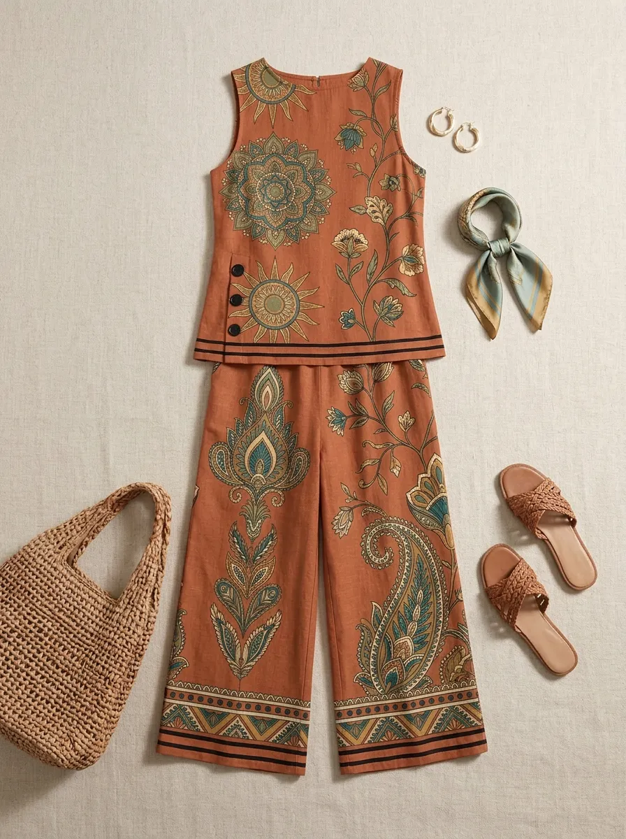 Women's Boho Mandala Paisley Floral Printed Sleeveless Set