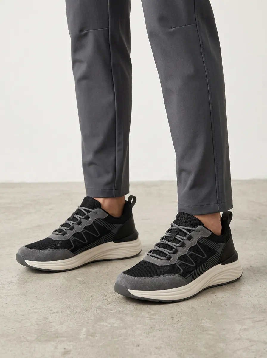 Men's Black Sport Geometric Pattern Athletic Sneakers