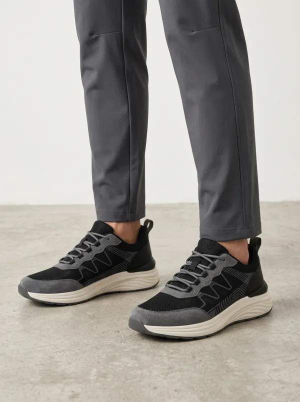 Men's Black Sport Geometric Pattern Athletic Sneakers