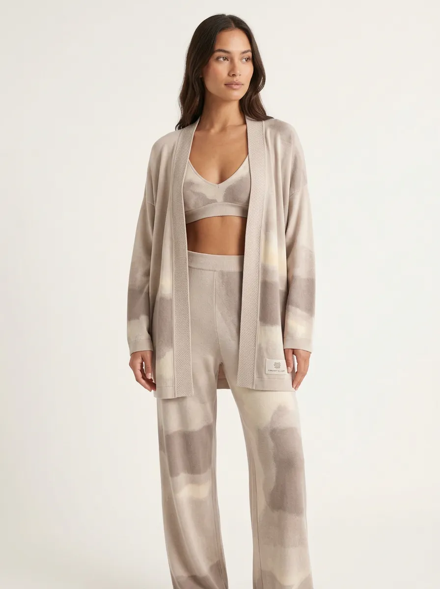 Tie Dye Ribbed Open Front Cardigan Lounge Set