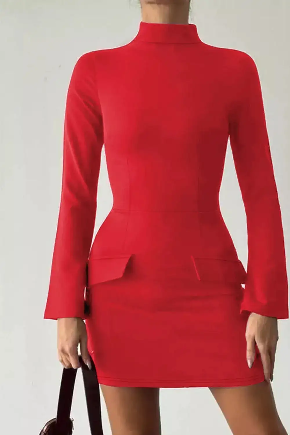 Long-Sleeve Mini Dress With Flap Pockets