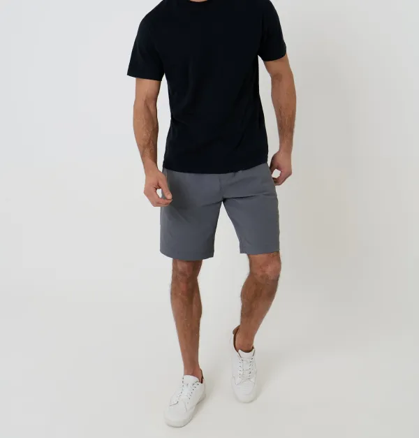 Men's Charcoal Gray Regular-Fit Elastic-Waist Stretch Chino Shorts