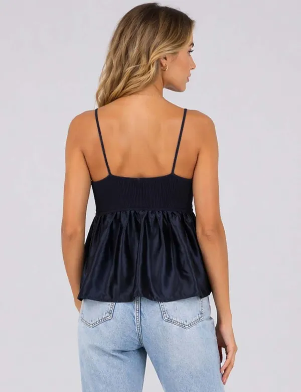 Chic Spaghetti Strap V Neck Babydoll Cami Top