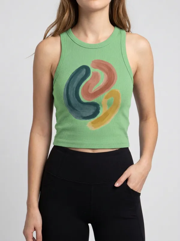 Women's Abstract Art Colorful Brushstroke Printed Ribbed Crop Tank Top