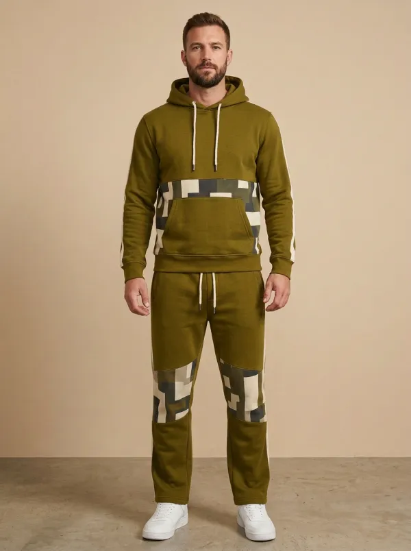 Men's Geometric Block Print Jogger Set