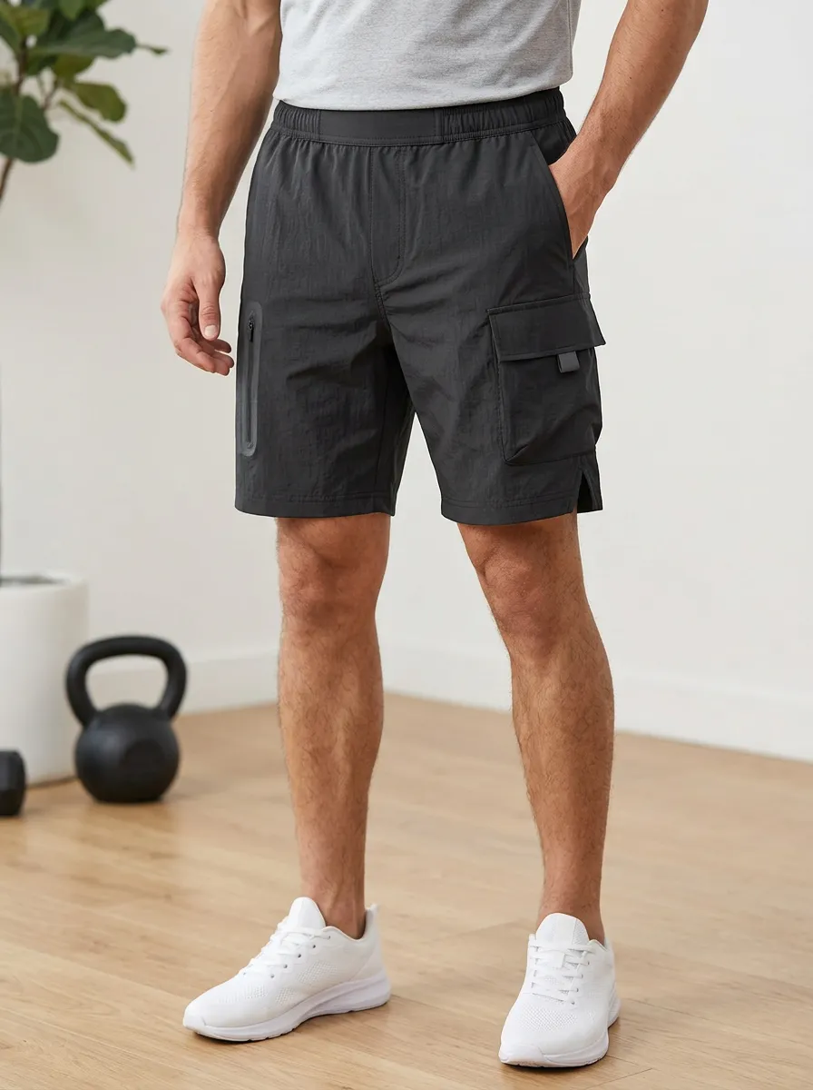 Men's Athletic Gym Workout Cargo Printed Shorts