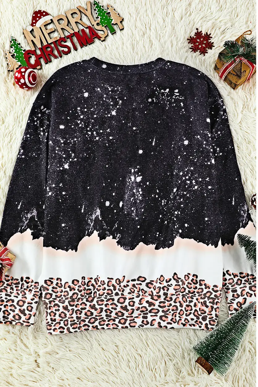 Snowy Graphic Leopard Bleached Sweatshirt