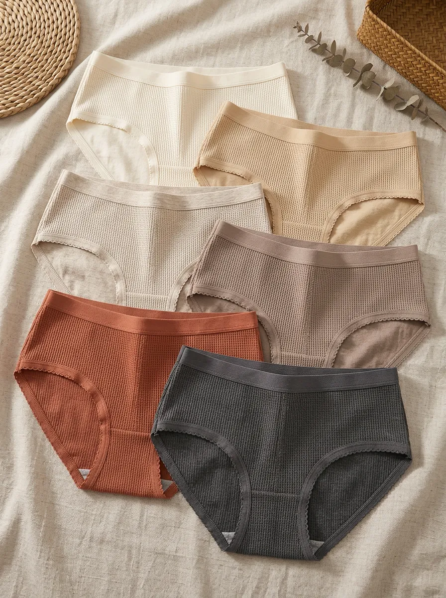 Women's Solid Color Waffle Knit Seamless Panties Set