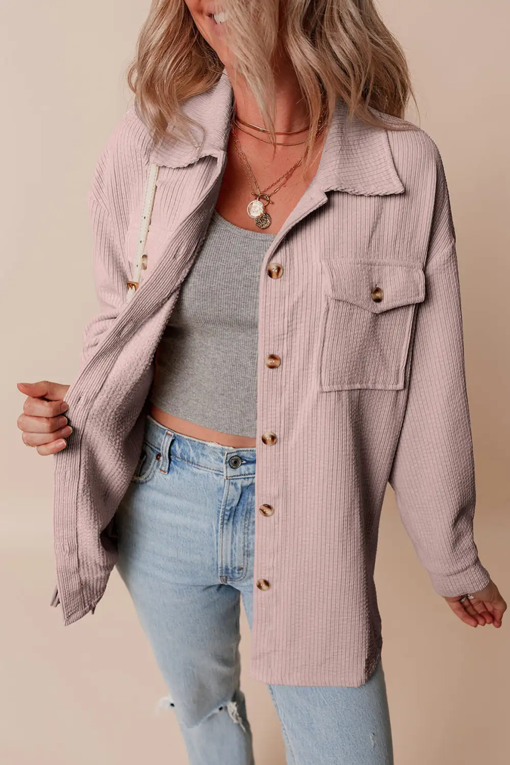 Women's Corduroy Flap Pocket Button Up Shacket