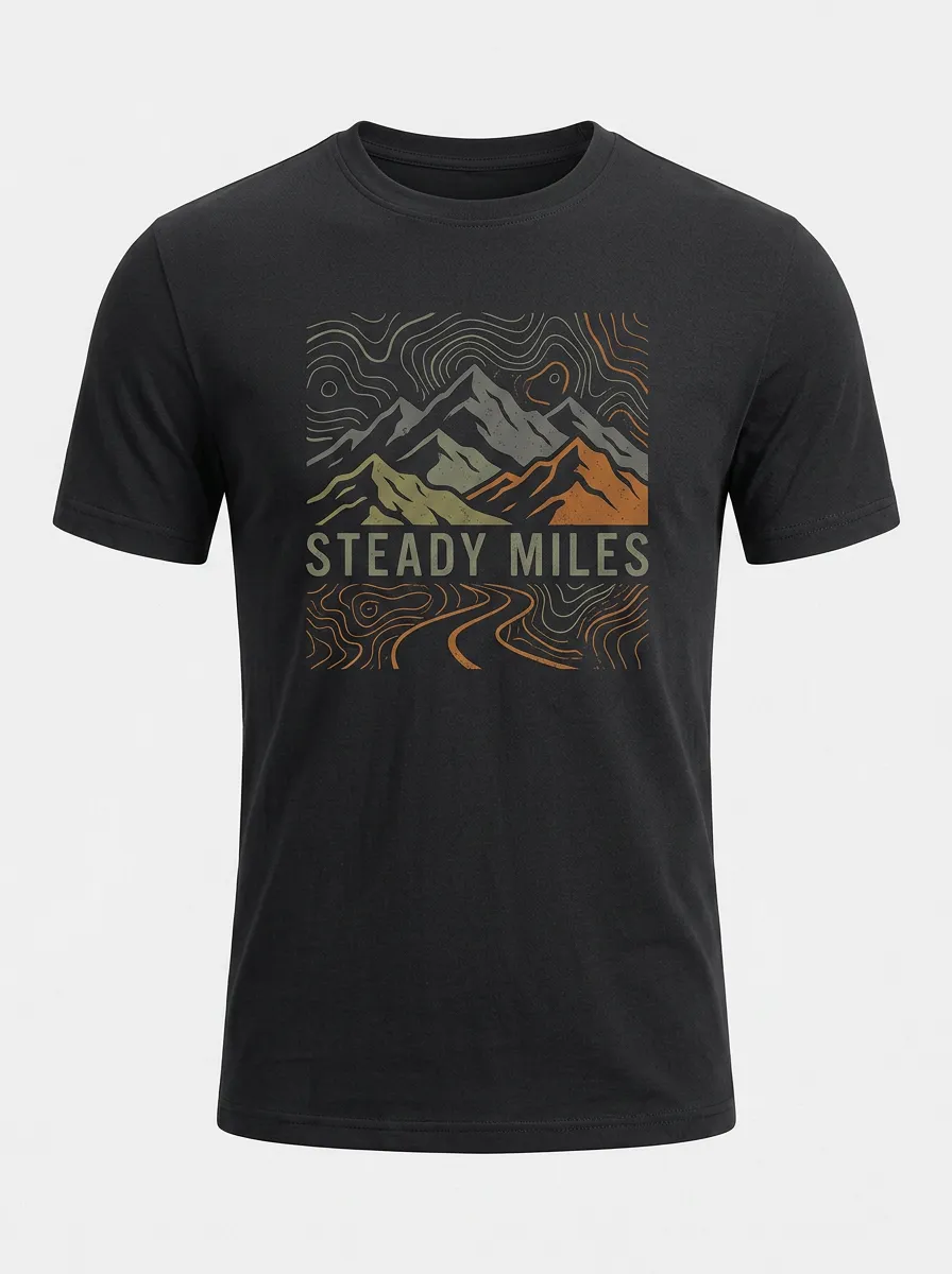 Unisex Hiking Lover Steady Miles Mountain Topographic Printed T-shirt