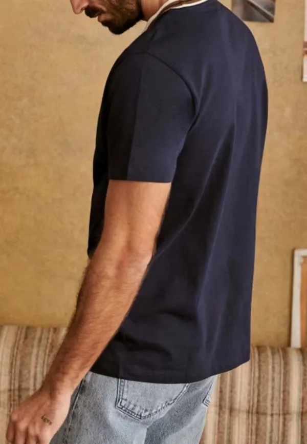 Navy White Trim Crew Neck Retro T-Shirt