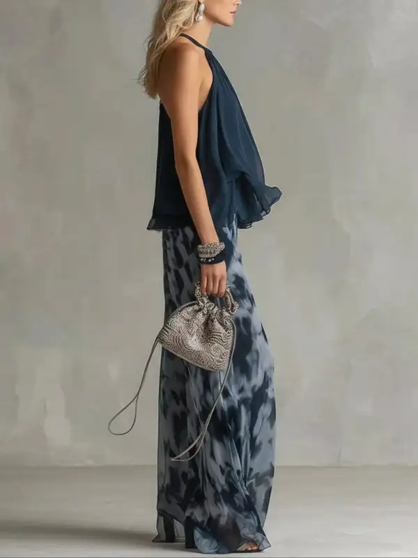 Halter Neck Top and Tie Dye Wide Leg Pants