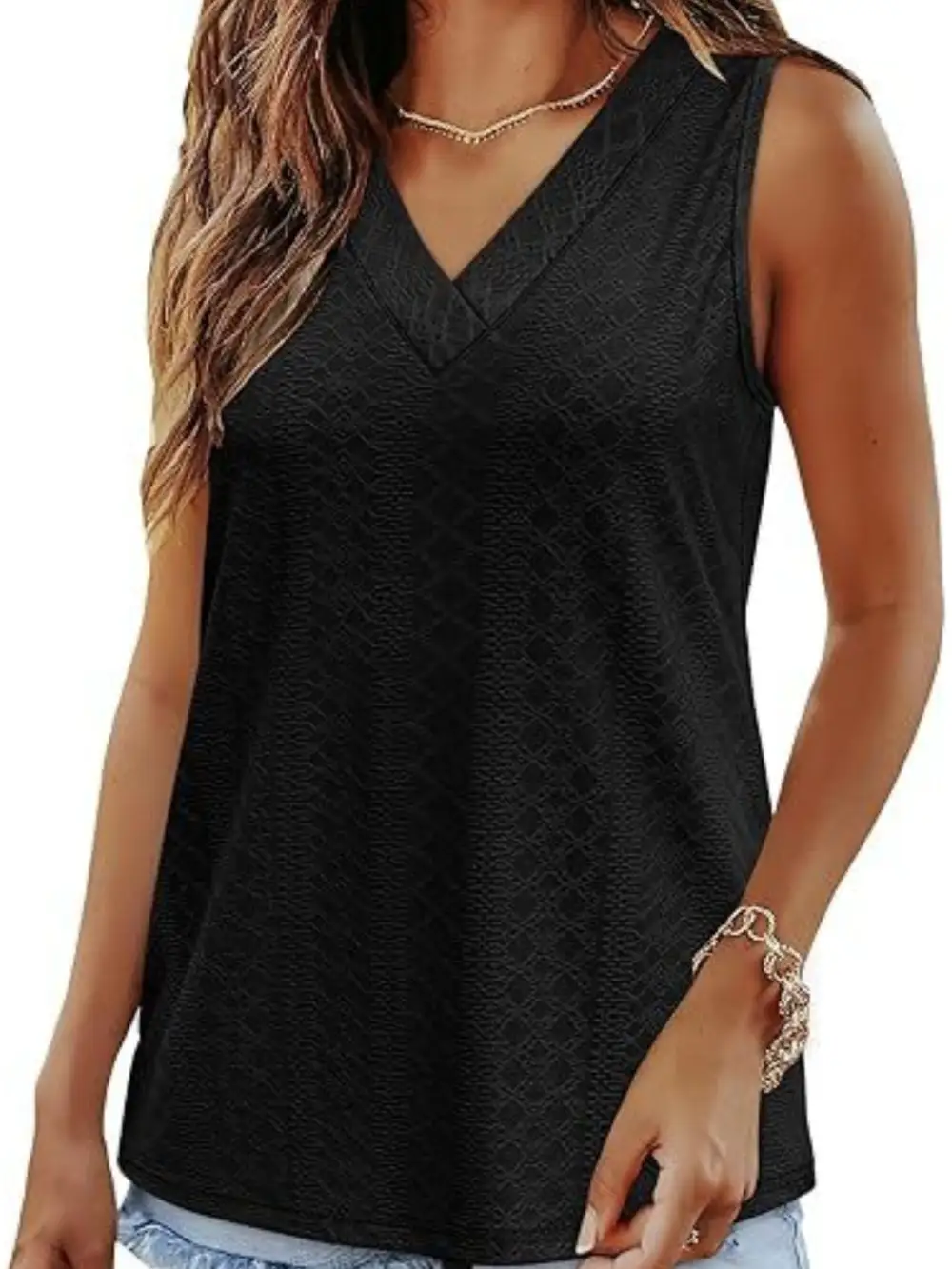 Eyelet V Neck Tank
