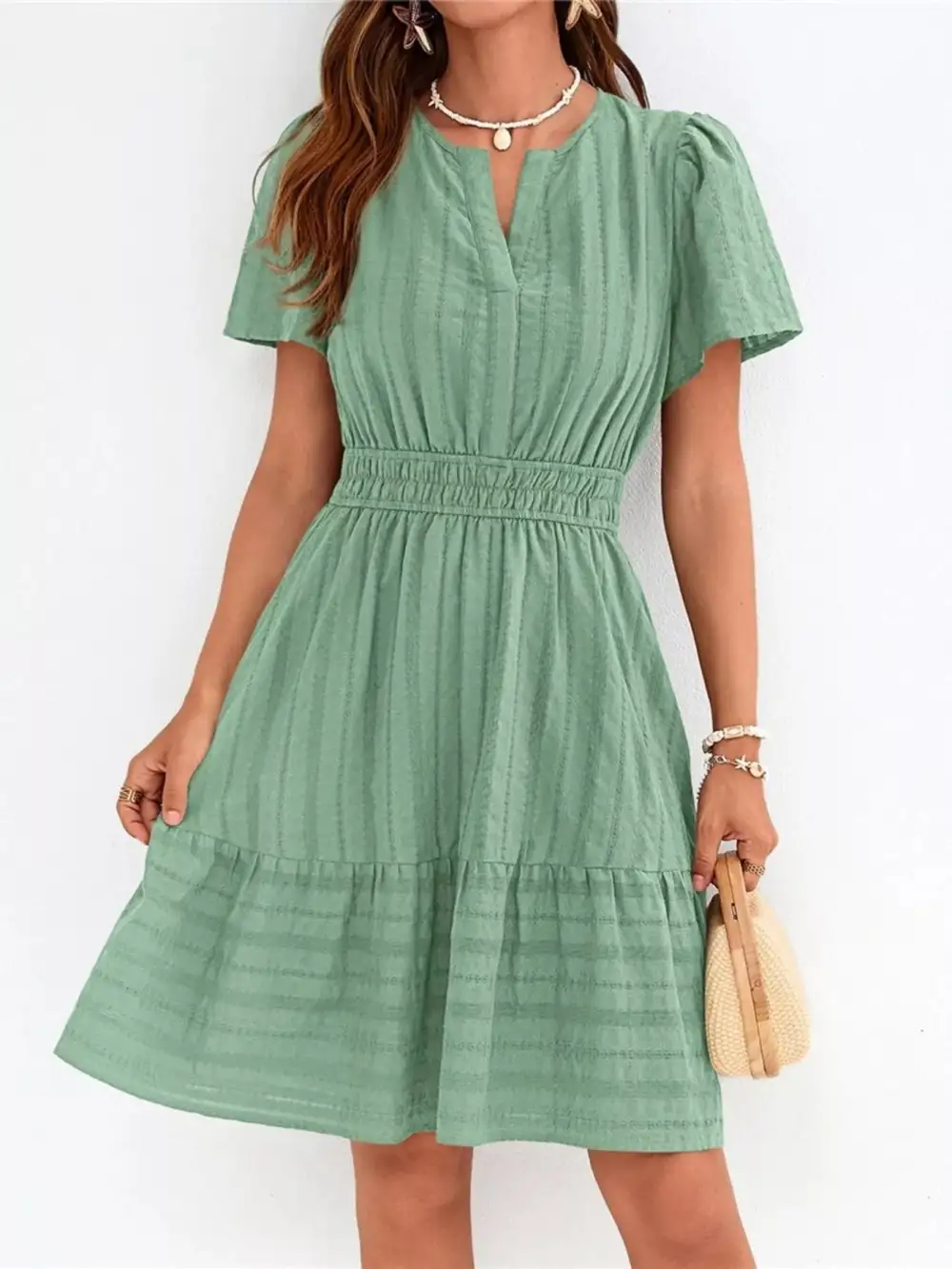 Tiered Smocked Short Sleeve Casual Dress