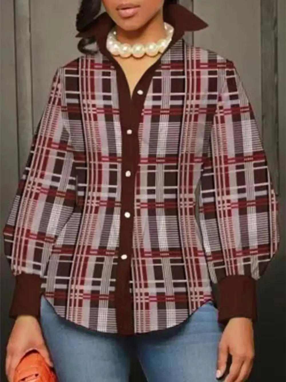 Plus Size Plaid Button Down Shirt