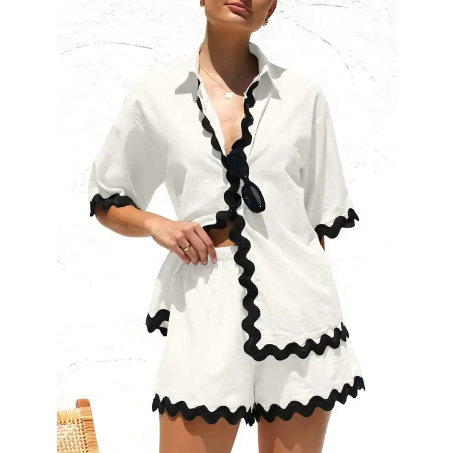 Everyday Contrast Trim Half Sleeve Top and Shorts Set