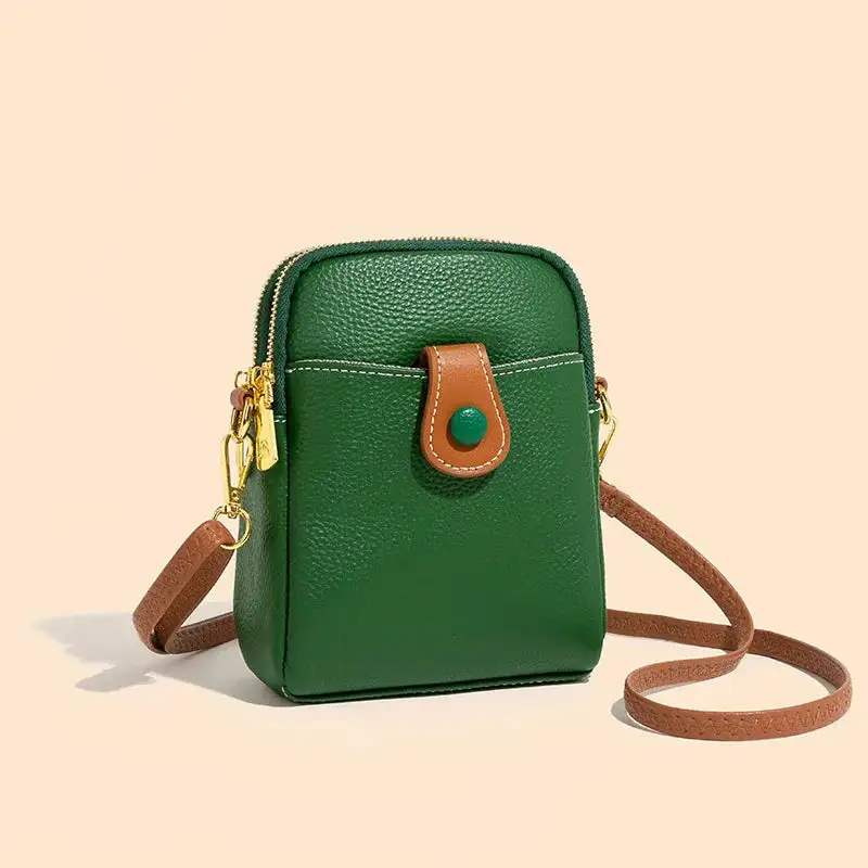 Minimalist Taupe Leather Everyday Phone Crossbody